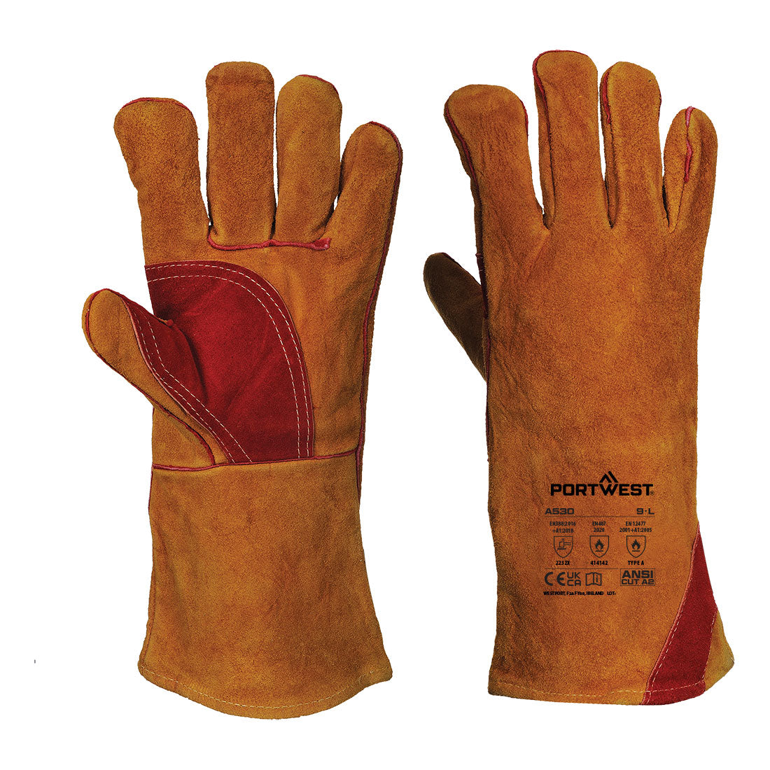 Portwest A530 Welders 330 Split Leather Reinforced Palm Gauntlet
