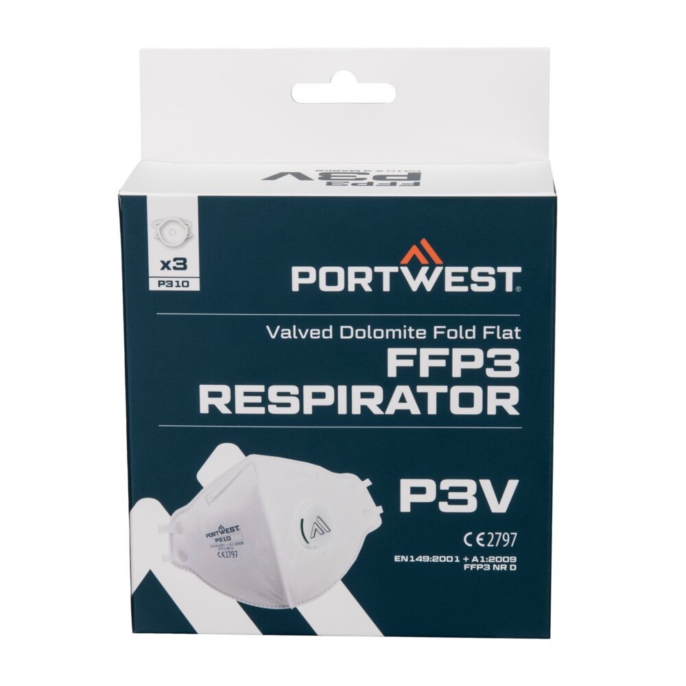 Portwest P310-FFP3 Valved Dolomite Fold Flat Respirator (Pk3)