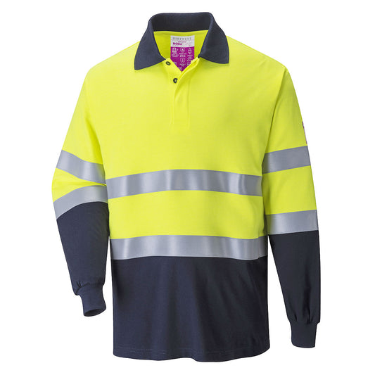 Portwest FR74-Modaflame Knit Hi-Vis Constrast FR Long Sleeve Polo Shirt