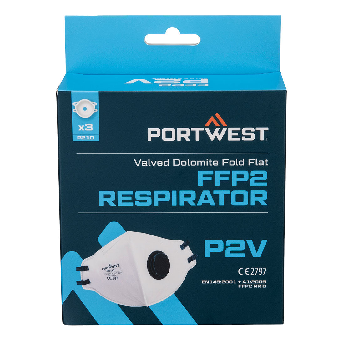 Portwest P210-FFP2 Valved Dolomite Fold Flat Respirator (Pk3)